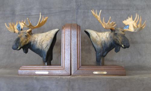 Moose Bookends #9/20 (Canadian & Shiras Moose) by Karl Lansing