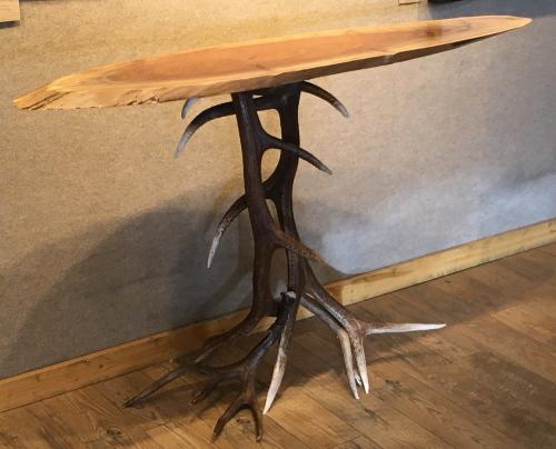 Black Walnut & Antler Console Table by Kyle Anderson